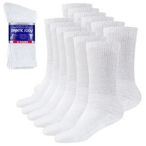 Debra Weitzner Diabetic Socks Men & Women Loose Fit Cotton Crew 6 Pairs White L